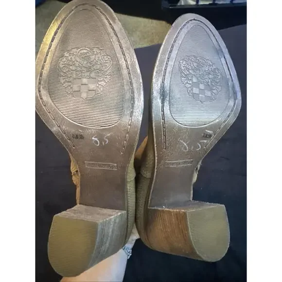 Vince Camuto Franell Cognac Suede Leather Zip‎ High Heel Ankle Boots Size 8.5 - Picture 5 of 5